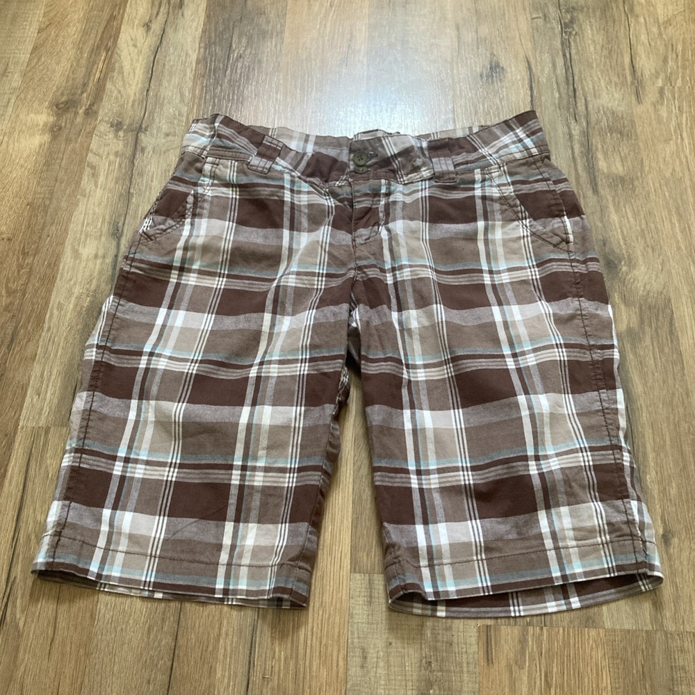 Women's Size 3 Brown Bermuda Shorts Cotton Plaid Pockets Casual Bluenotes Denim